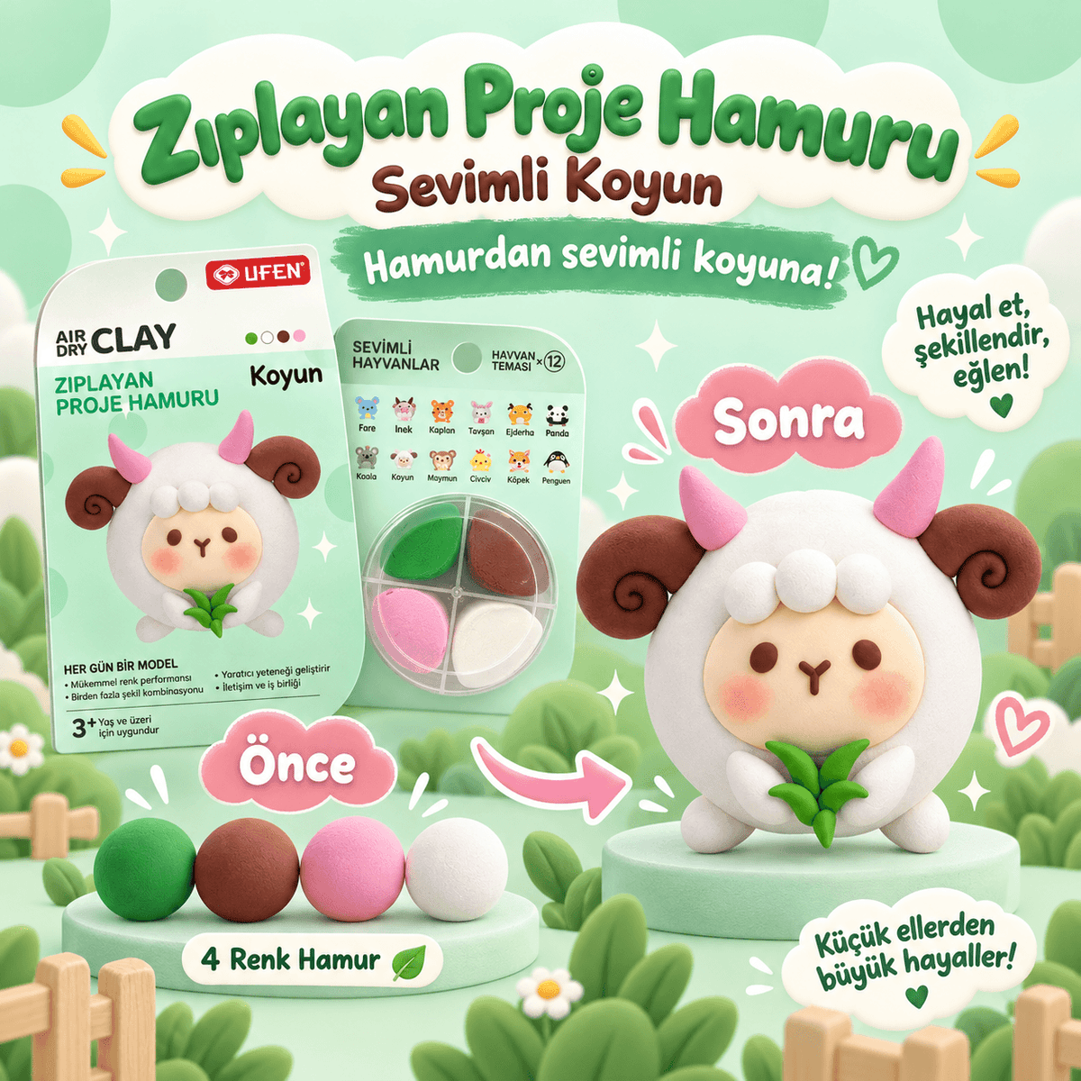 Luvoon™ Sevimli Koyun Zıplayan Proje Hamuru