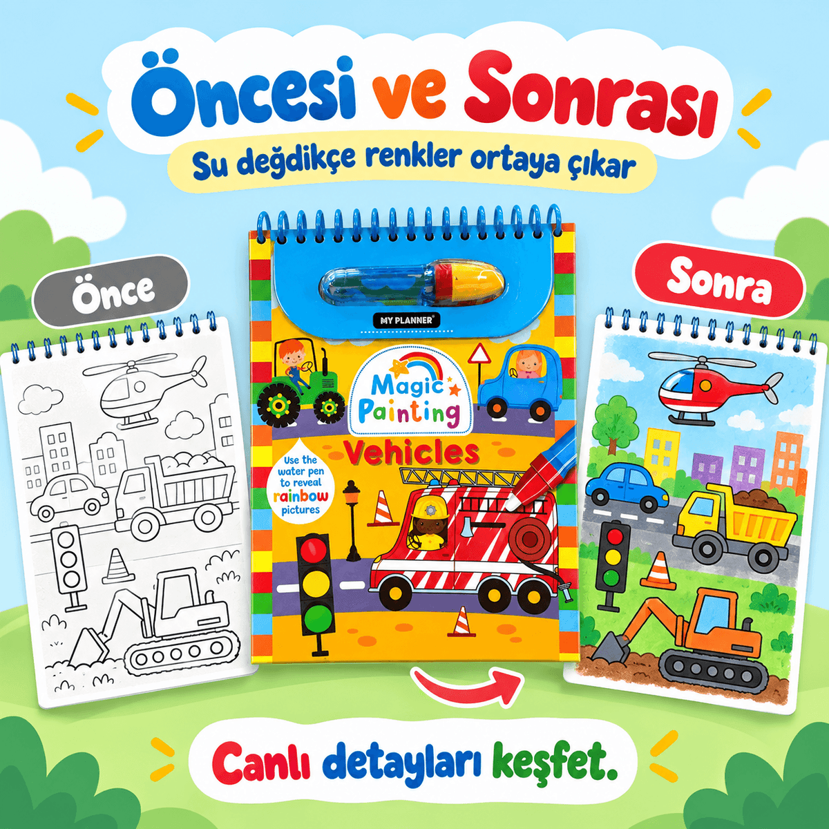 Luvoon™ Araçlar Sihirli Su Boyama Kitabı