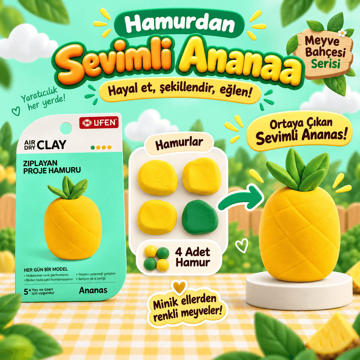 Luvoon™ Ananas Zıplayan Proje Hamuru