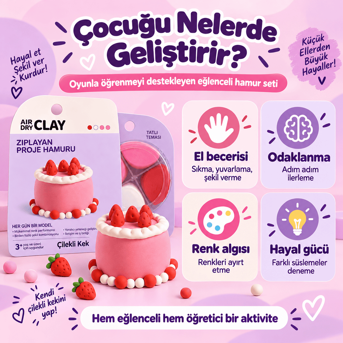 Luvoon™ Çilekli Kek Zıplayan Proje Hamuru