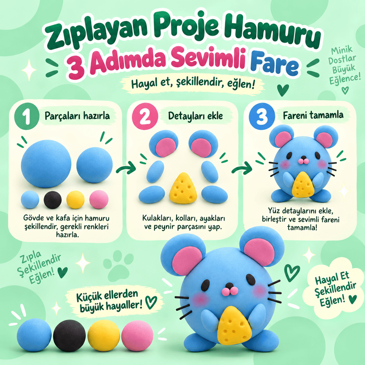 Luvoon™ Sevimli Fare Zıplayan Proje Hamuru