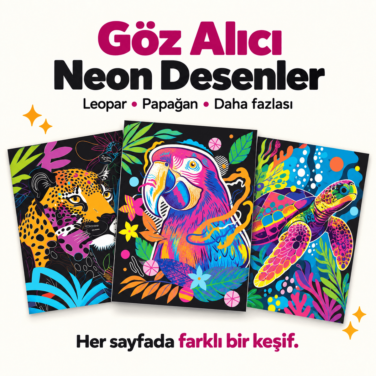 Luvoon™ Neon Hayvanlar Kazıma Sanat Kitabı