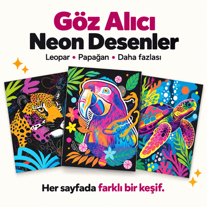 Luvoon™ Neon Hayvanlar Kazıma Sanat Kitabı