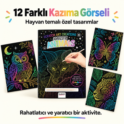 Luvoon™ Renkli Hayvanlar Kazıma Sanat Kitabı