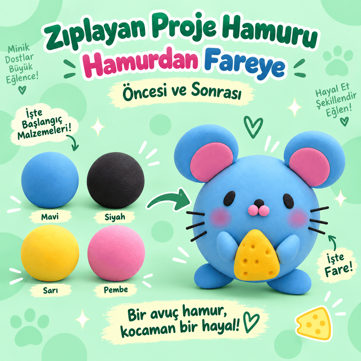 Luvoon™ Sevimli Fare Zıplayan Proje Hamuru