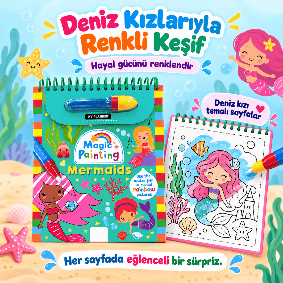 Luvoon™ Deniz Kızları Sihirli Su Boyama Kitabı