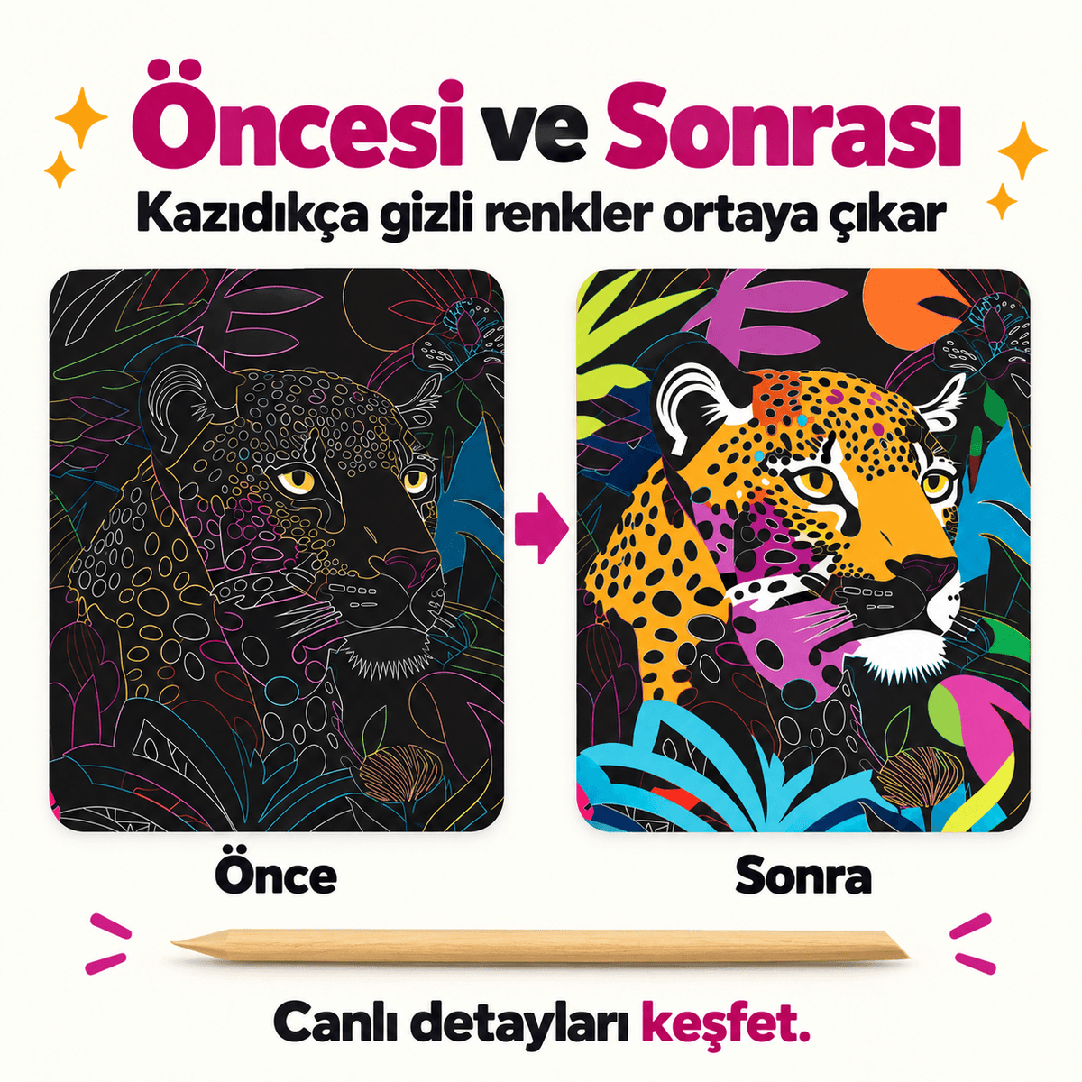 Luvoon™ Neon Hayvanlar Kazıma Sanat Kitabı
