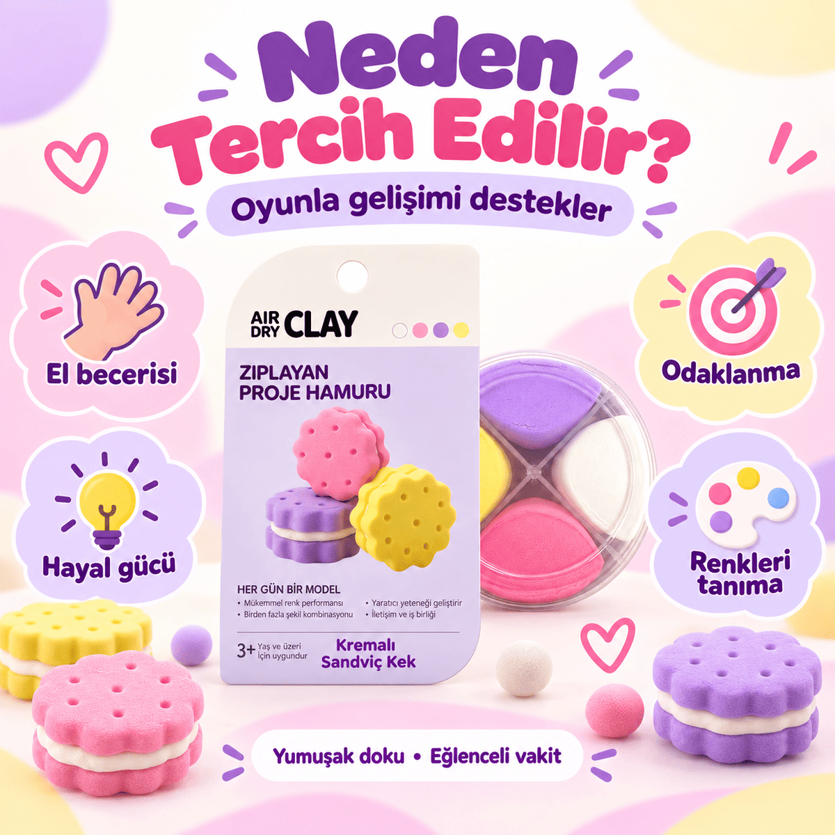 Luvoon™ Kremalı Sandviç Kek Zıplayan Proje Hamuru