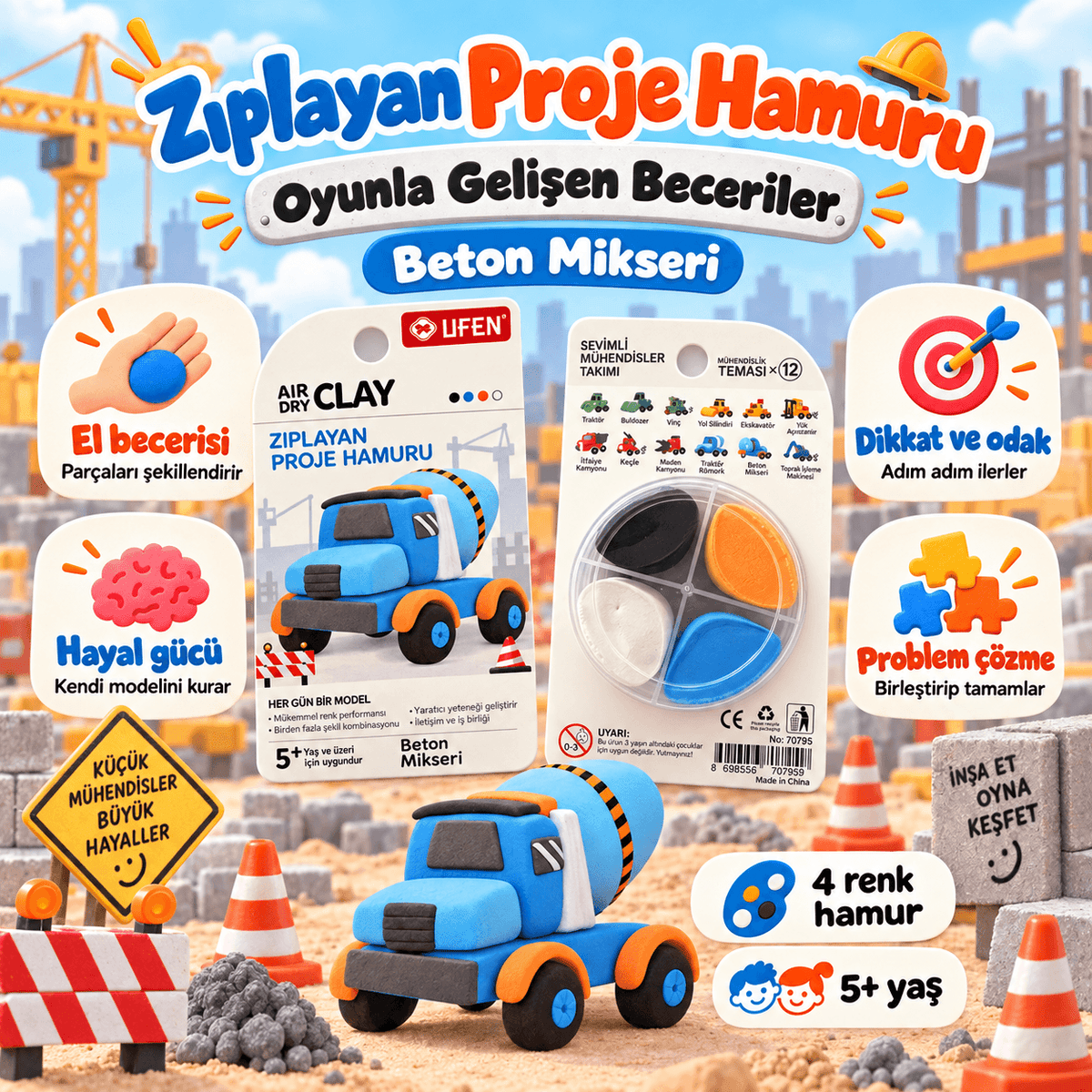Luvoon™ Beton Mikseri Zıplayan Proje Hamuru