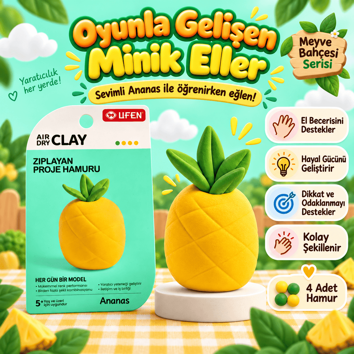 Luvoon™ Ananas Zıplayan Proje Hamuru