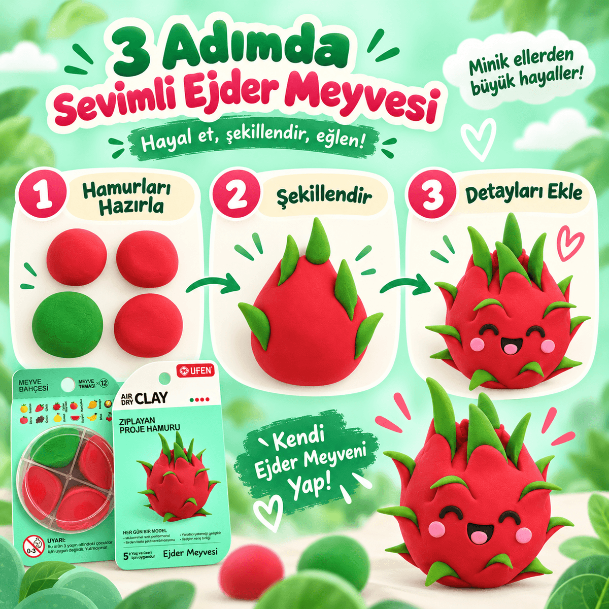 Luvoon™ Ejder Meyvesi Zıplayan Proje Hamuru