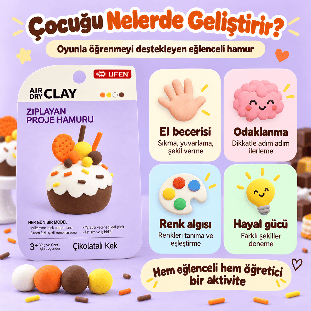Luvoon™ Çikolatalı Kek Zıplayan Proje Hamuru
