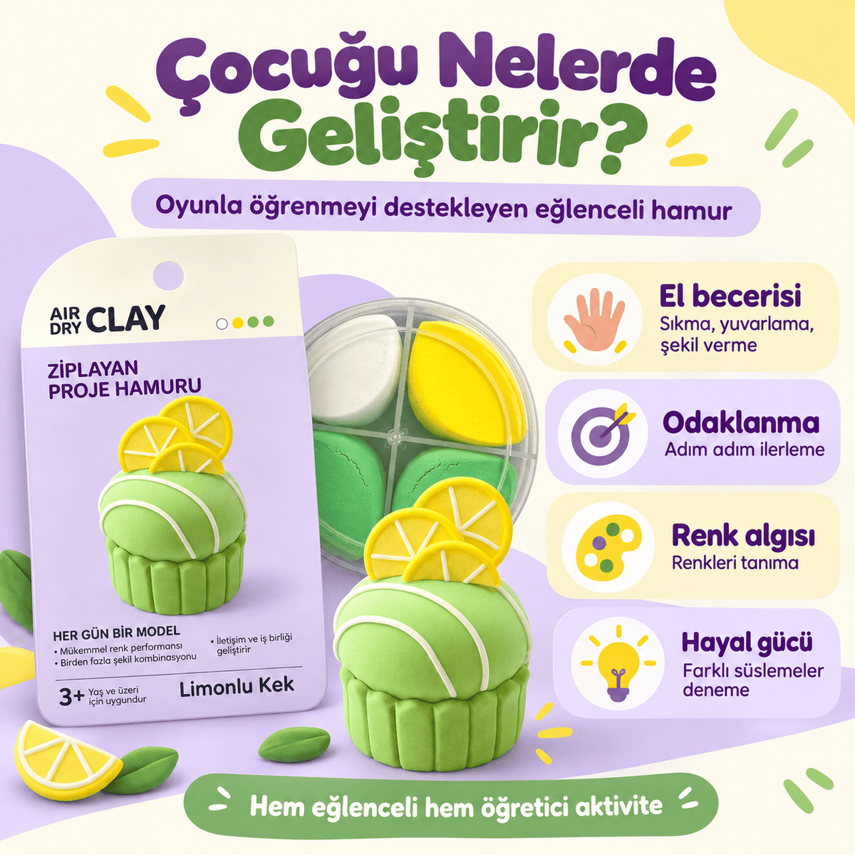 Luvoon™ Limonlu Kek Zıplayan Proje Hamuru