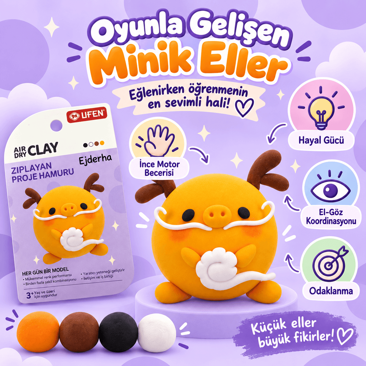 Luvoon™ Sevimli Ejderha Zıplayan Proje Hamuru
