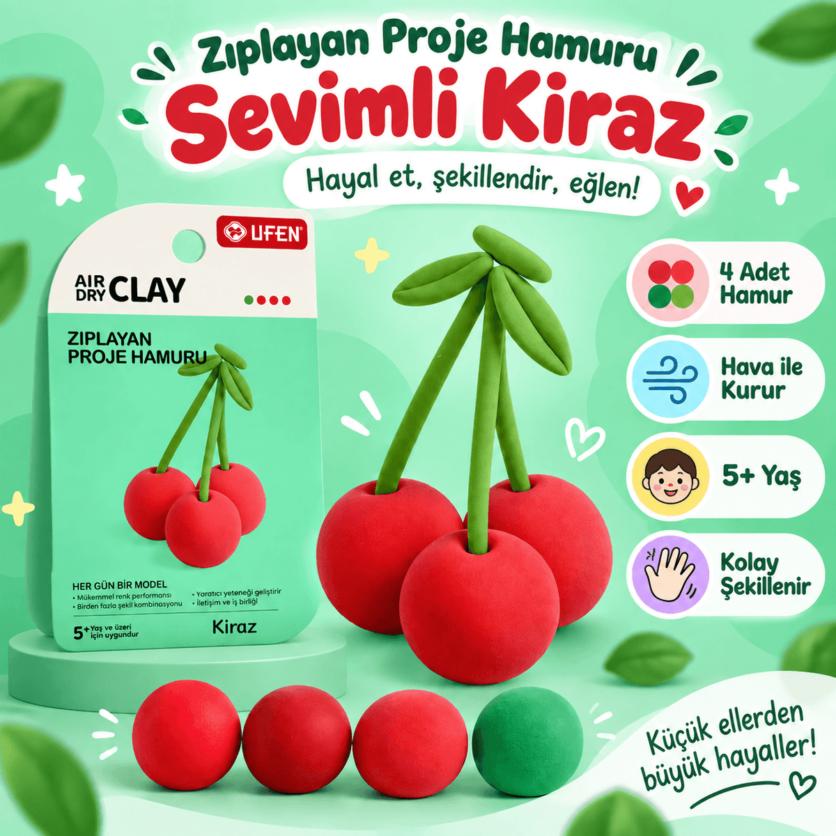 Luvoon™ Kiraz Zıplayan Proje Hamuru