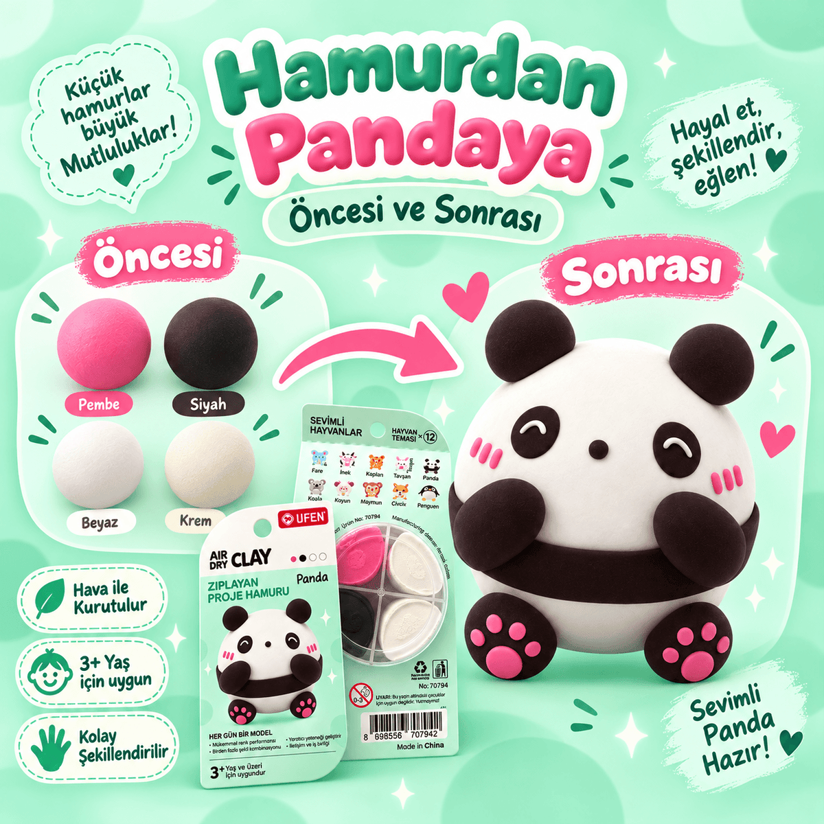 Luvoon™ Sevimli Panda Zıplayan Proje Hamuru