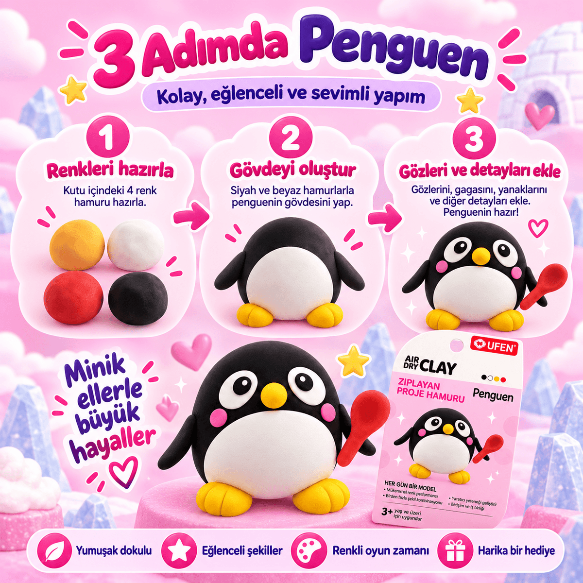 Luvoon™ Penguen Zıplayan Proje Hamuru