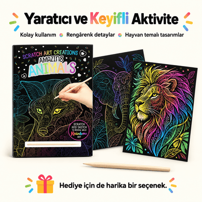 Luvoon™ Renkli Hayvanlar Kazıma Sanat Kitabı