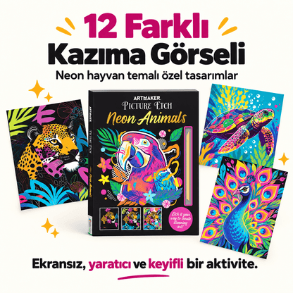 Luvoon™ Neon Hayvanlar Kazıma Sanat Kitabı