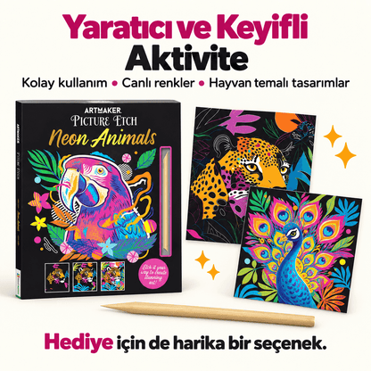Luvoon™ Neon Hayvanlar Kazıma Sanat Kitabı