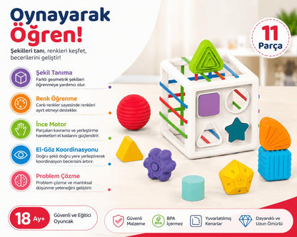 Luvoon™ Montessori Şekil Eşleştirme Küpü - Geometrik Bloklu Eğitici Oyuncak