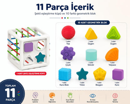 Luvoon™ Montessori Şekil Eşleştirme Küpü - Geometrik Bloklu Eğitici Oyuncak