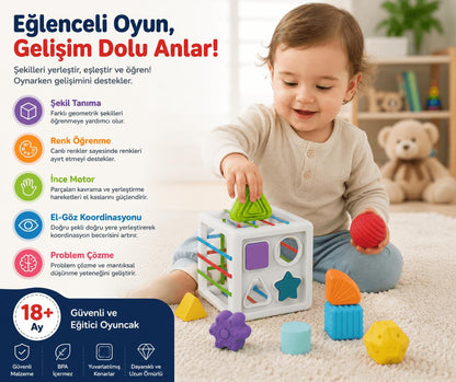 Luvoon™ Montessori Şekil Eşleştirme Küpü - Geometrik Bloklu Eğitici Oyuncak