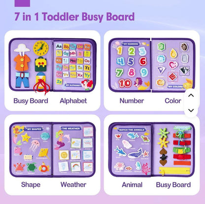 Luvoon™ Montessori Keçe Aktivite Çantası Busy Book 8’i 1 Arada Mor Denizkızı