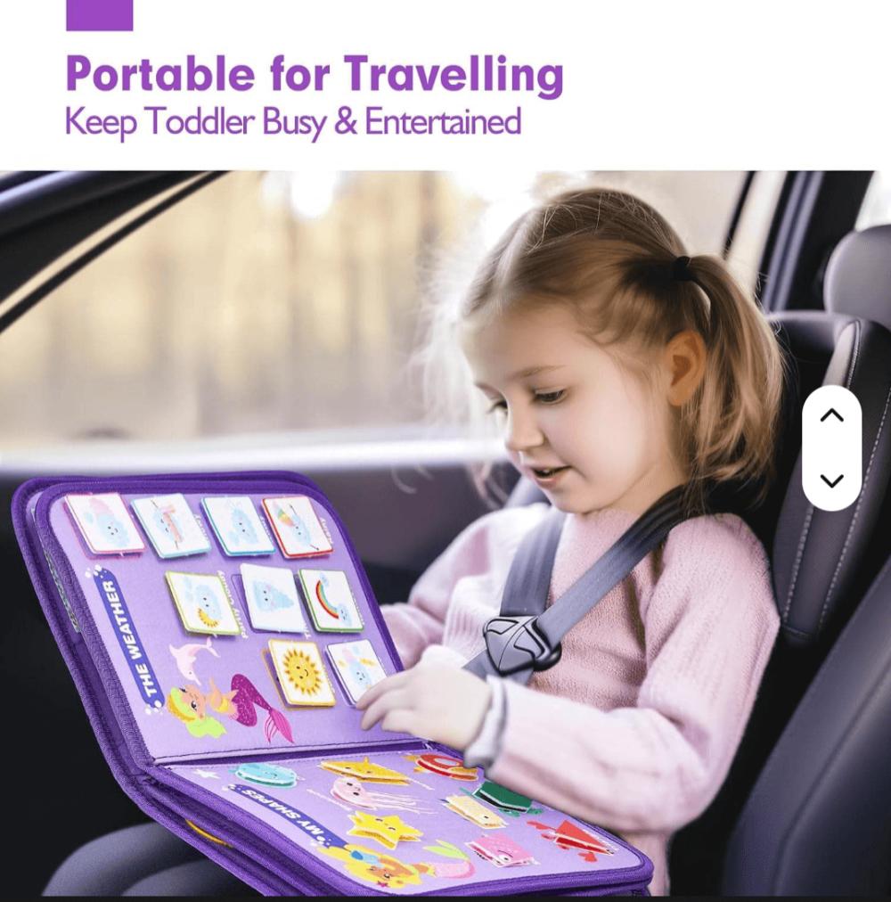 Luvoon™ Montessori Keçe Aktivite Çantası Busy Book 8’i 1 Arada Mor Denizkızı