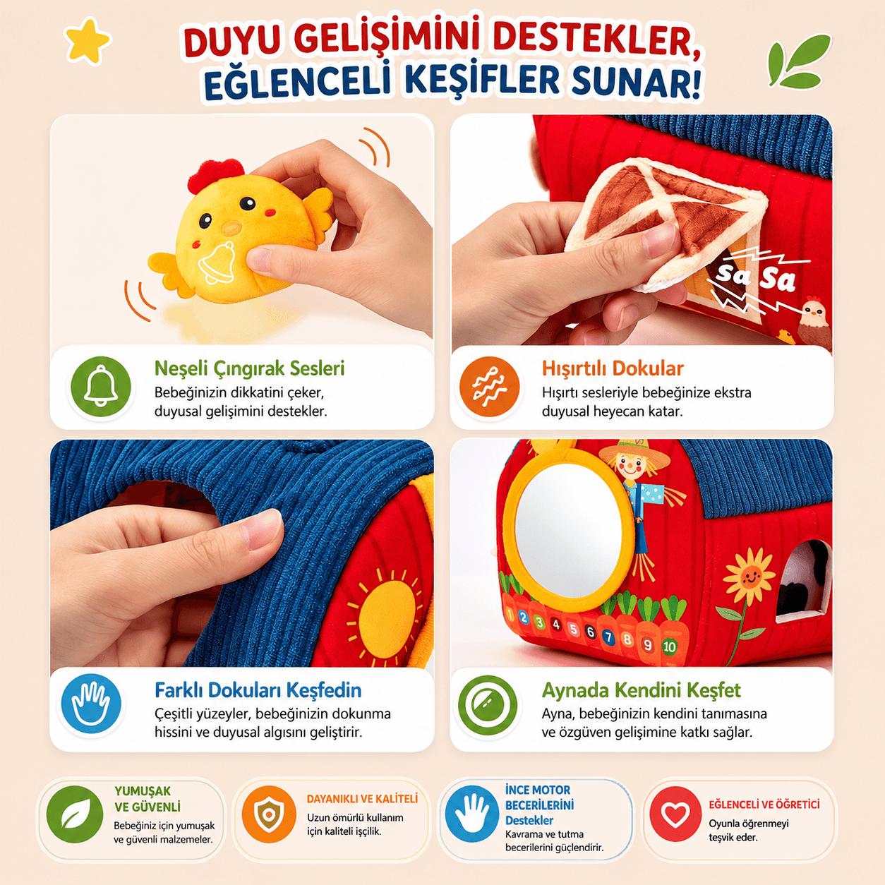 Luvoon™ Peluş Çiftlik Evi Oyuncak Seti Yumuşak Taşınabilir Ahır 6 Adet Sevimli Çiftlik Hayvanı